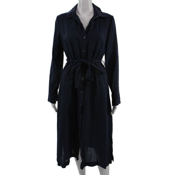 T Tahari Dresses & Skirts - T Tahari Women Shirt Dress Navy Collared Long Sleeve Button Rayon Size S